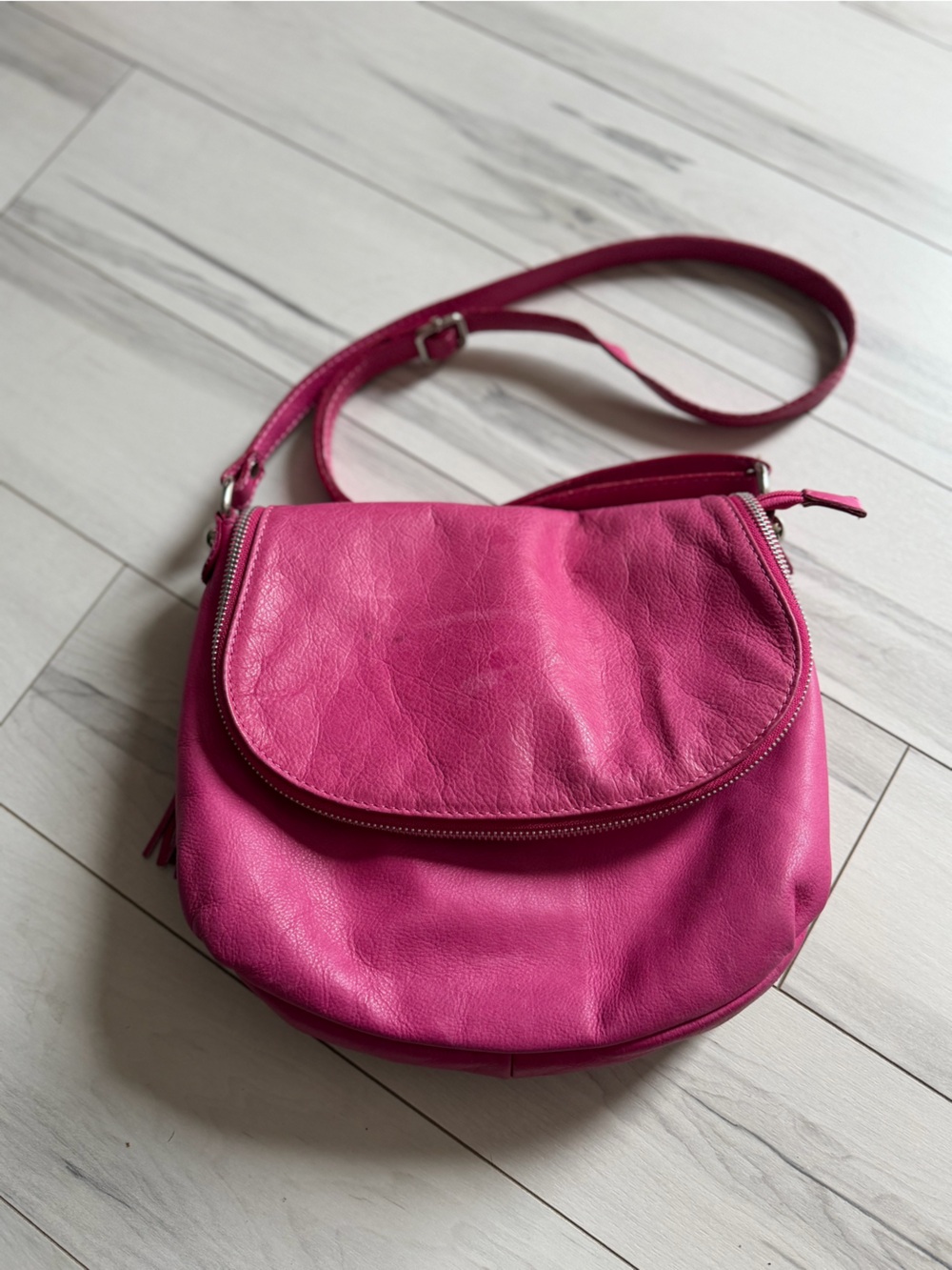 Katana Bright Pink Leathermade Crossbody with Adjustable Strap